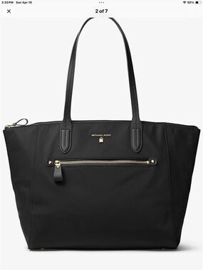Michael Kors Kelsey Nylon Tote Bag Medium Top-Zip Navy Blue Carry-On Travel New